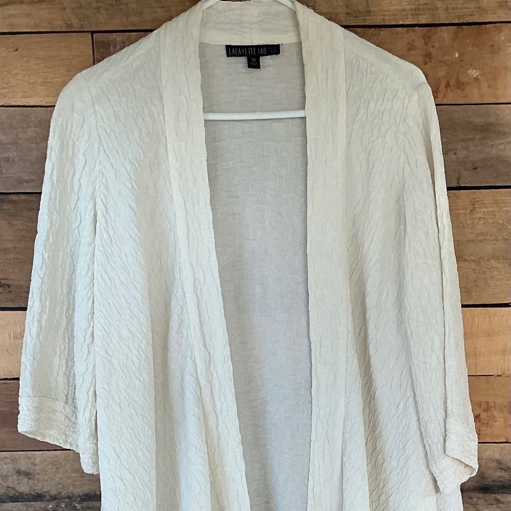 Lafayette 148 New York Textured Off-White Cardigan